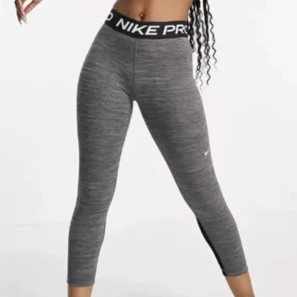 New Nike Pro Women’s 365 Mid-Rise Crop Leggings, Grey/Black, XS